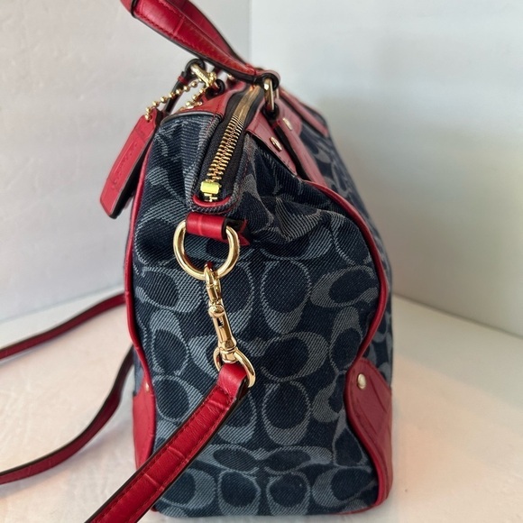 Coach NWOT “Mickie” Signature Print Denim With Croc Red Leather Trim Satchel - Picture 9 of 10